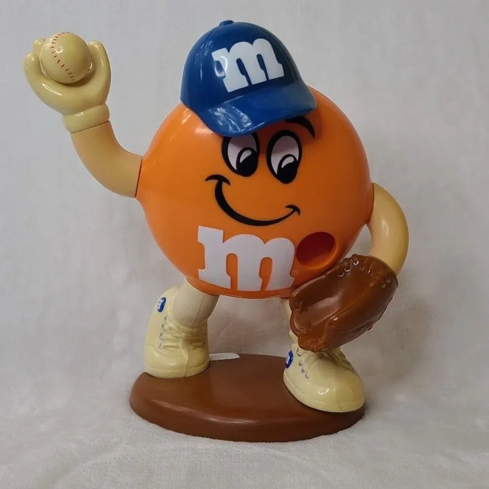 M&M's Sport Baseball Player Orange Candy Dispenser Limited Edition Blue Hat